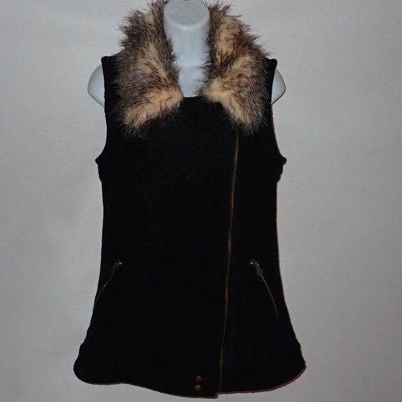 Thread & Supply Jackets & Blazers - Thread Supply Vest Women M Black Faux Fur Collar